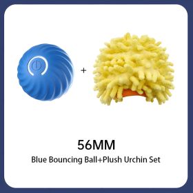 Interactive Bouncing Ball For Dogs,Automatic Smart Toy, Self-moving Rotating Stimulating Pet Entertainment, Noise-Reducing Urchin Cover,USB Recha (Option: Blue Ball-56mm)